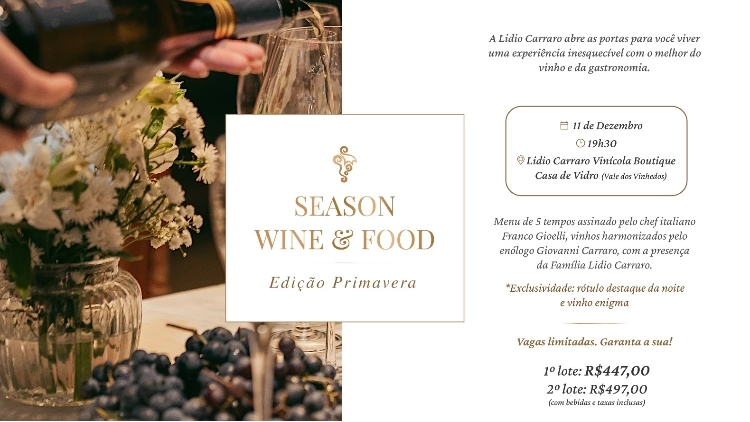 Jantar harmonizado Lidio Carraro - Season Wine & Food DEZEMBRO